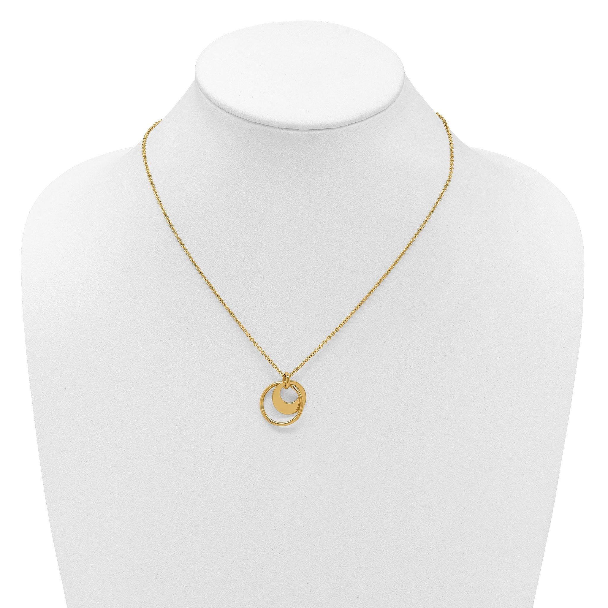 14K Polished Fancy Double Circle w/ 2in Ext .Necklace