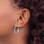 SS RH-plated Polish/Textured Twisted J-Hoop Post Earrings