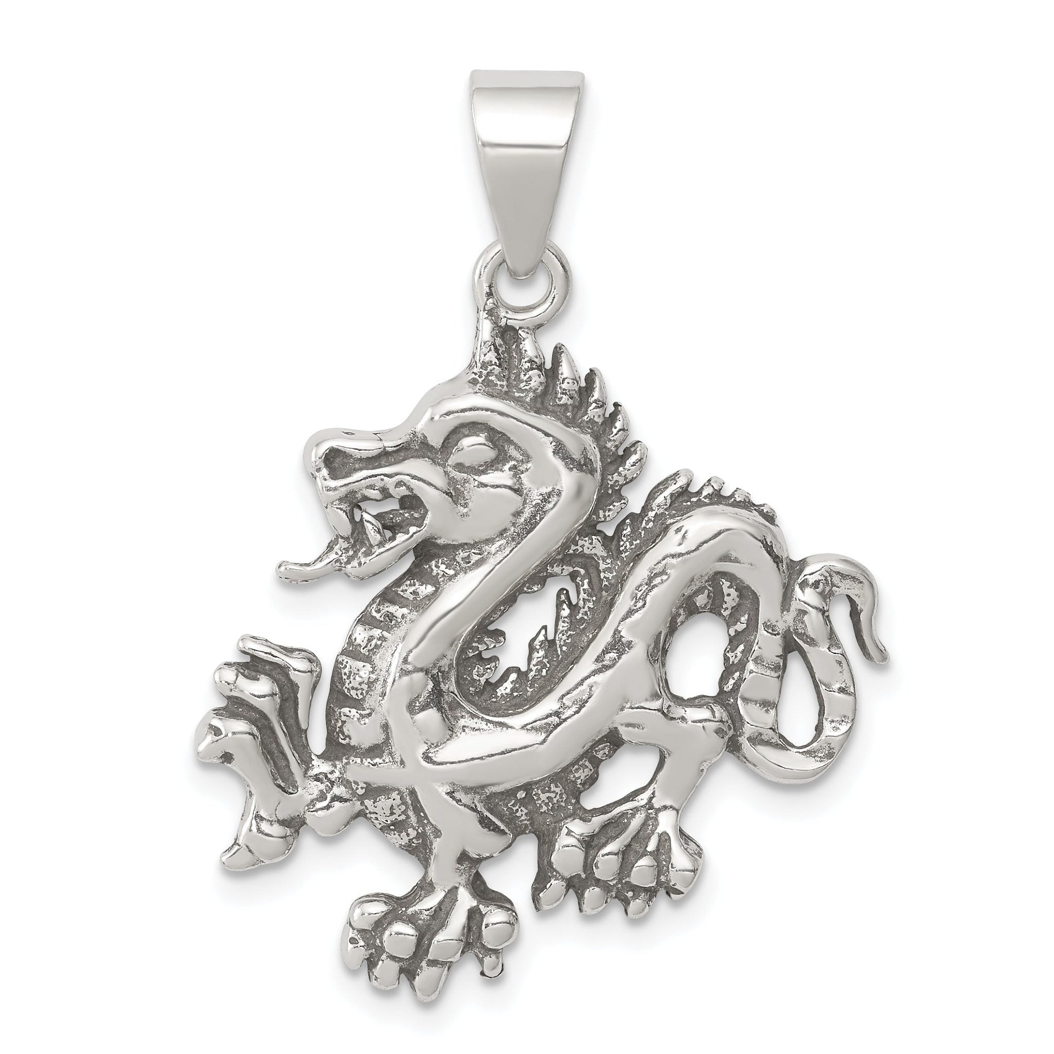 Sterling Silver 925 Antiqued Dragon Pendant Elegant Vintage Charm Main image