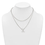 Sterling Silver Polished Fancy Double Strand 16 inch with 2 inch Extension Chain Necklace