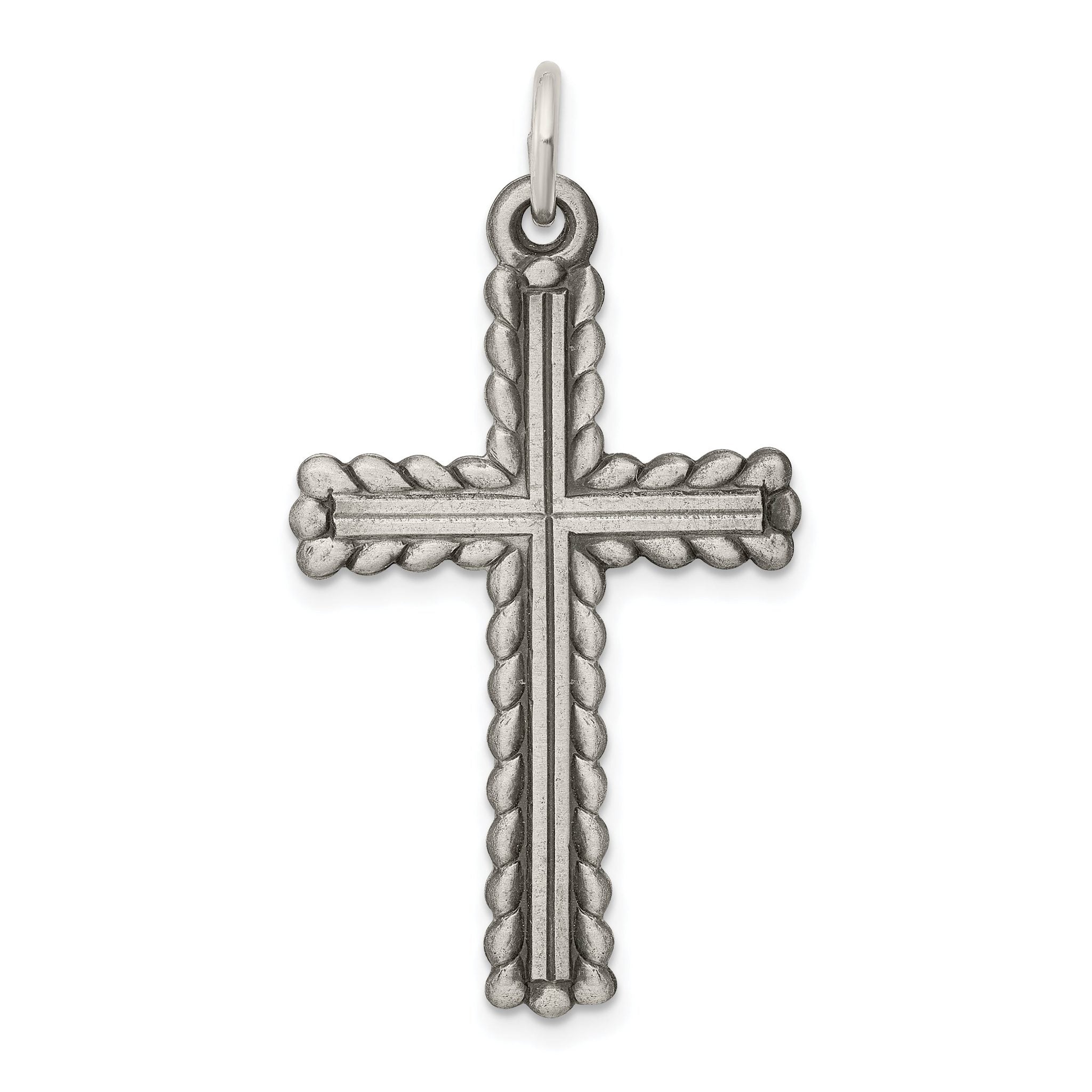 Sterling Silver 925 Latin Cross Pendant with Antiqued Brushed Finish