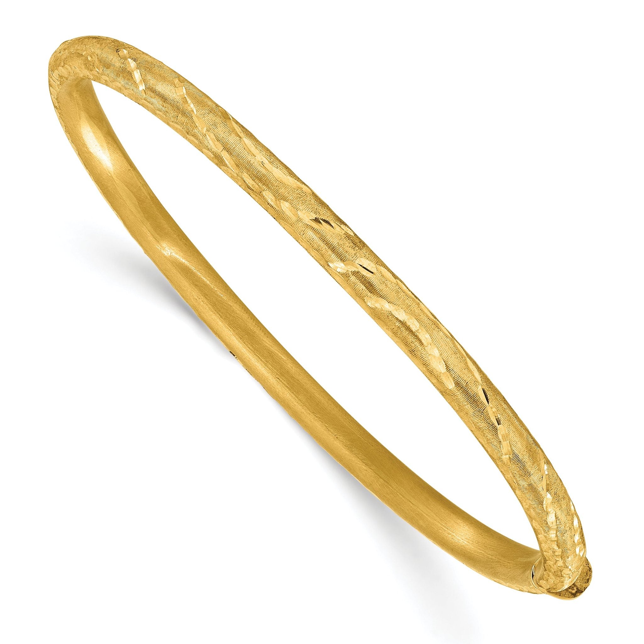 14K Satin and Diamond-cut Hinged Bangle Main image