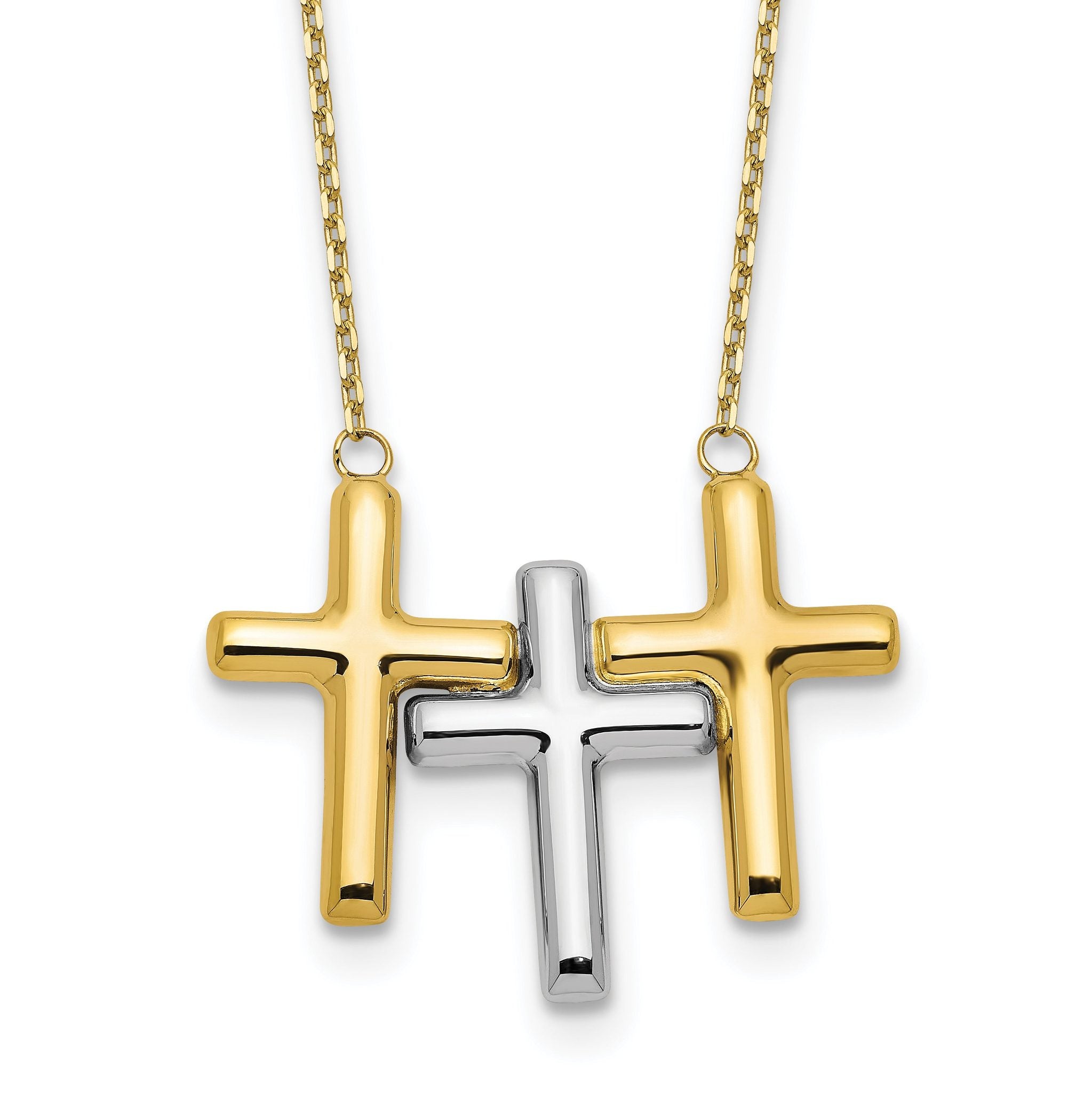 10K Two-tone Polished 3-Cross Necklace Main image
