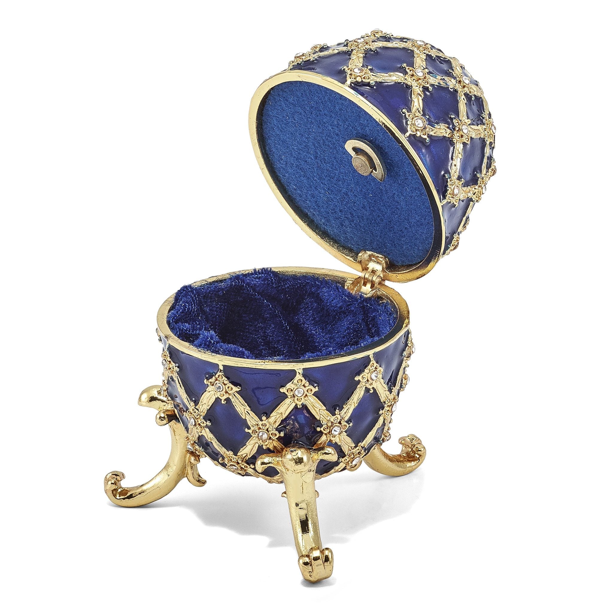 Luxury Giftware by Jere Pewter Bejeweled Crystals Gold-tone Enameled GRAND ROYAL BLUE (Plays Unchained Melody) Musical Egg with Matching 18 Inch Necklace Secondary image