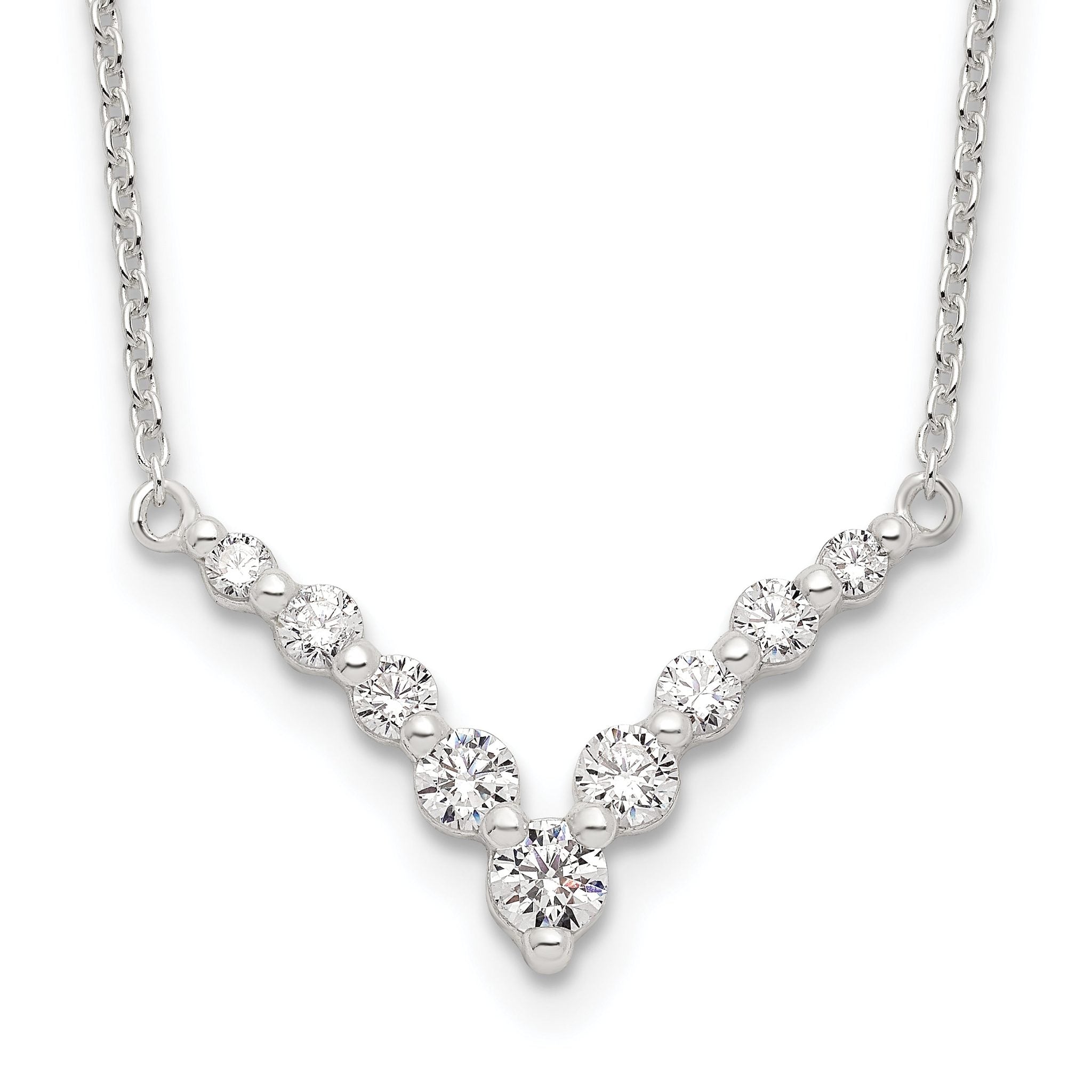 Sterling Silver Fancy-V Bar CZ  Necklace Main image