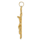 14K Gold Crucifix Pendant  60mm Elegant Themed Design