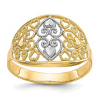10K WithRhodium Filigree Heart Ring