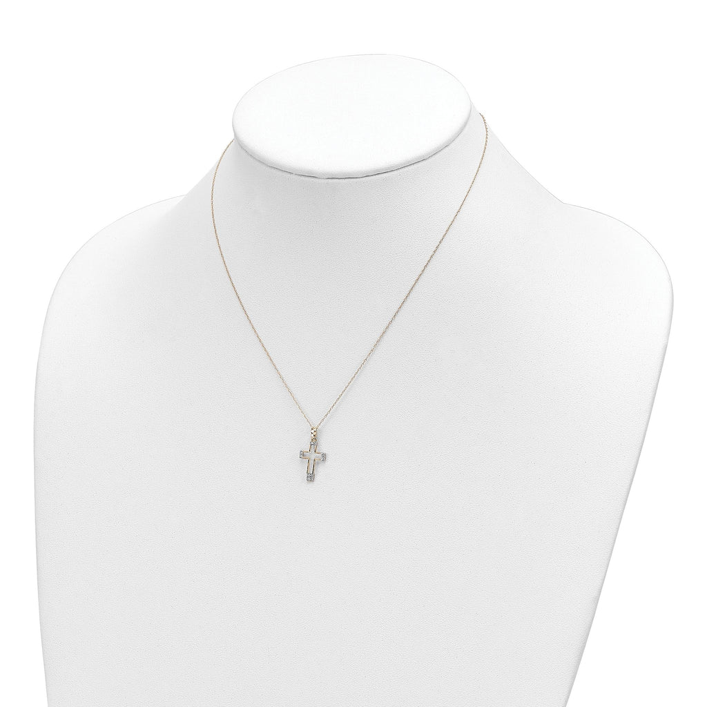 14K Gold CZ Cross Necklace with Polished Finish and Elegant Chain