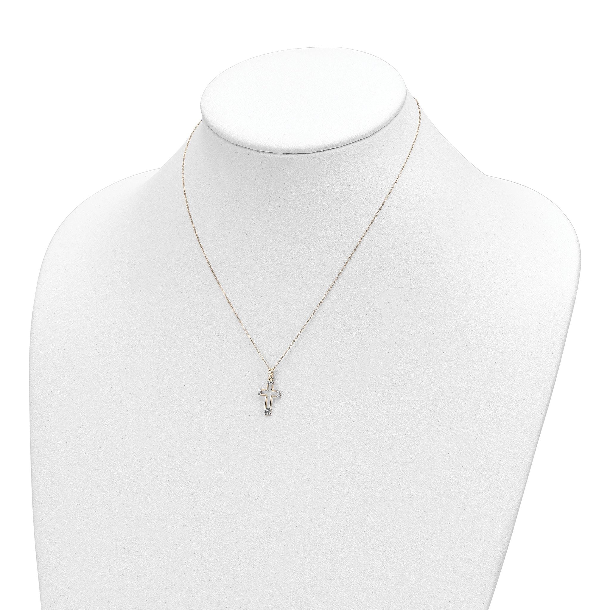 14K Gold CZ Cross Necklace with Polished Finish and Elegant Chain