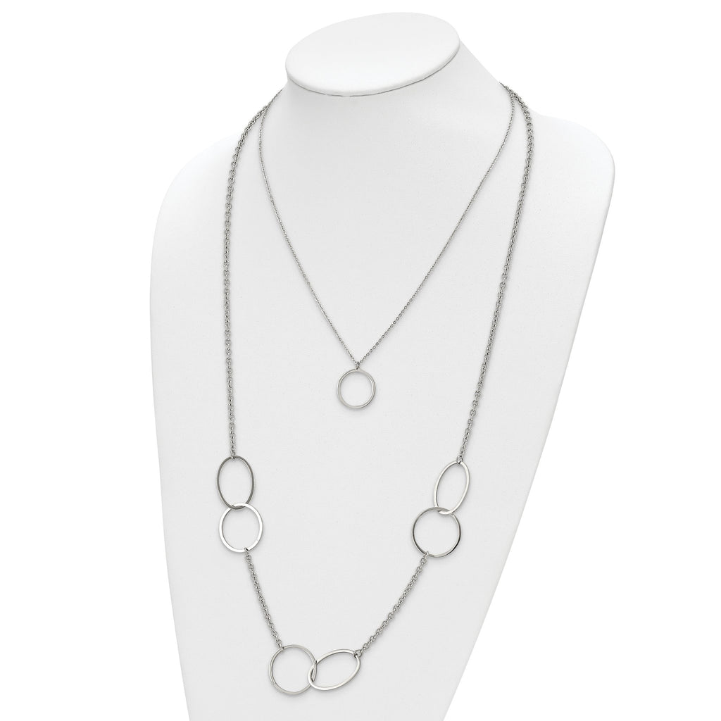 Chisel Stainless Steel Polished with Circles 2-Strand 20 inch Necklace