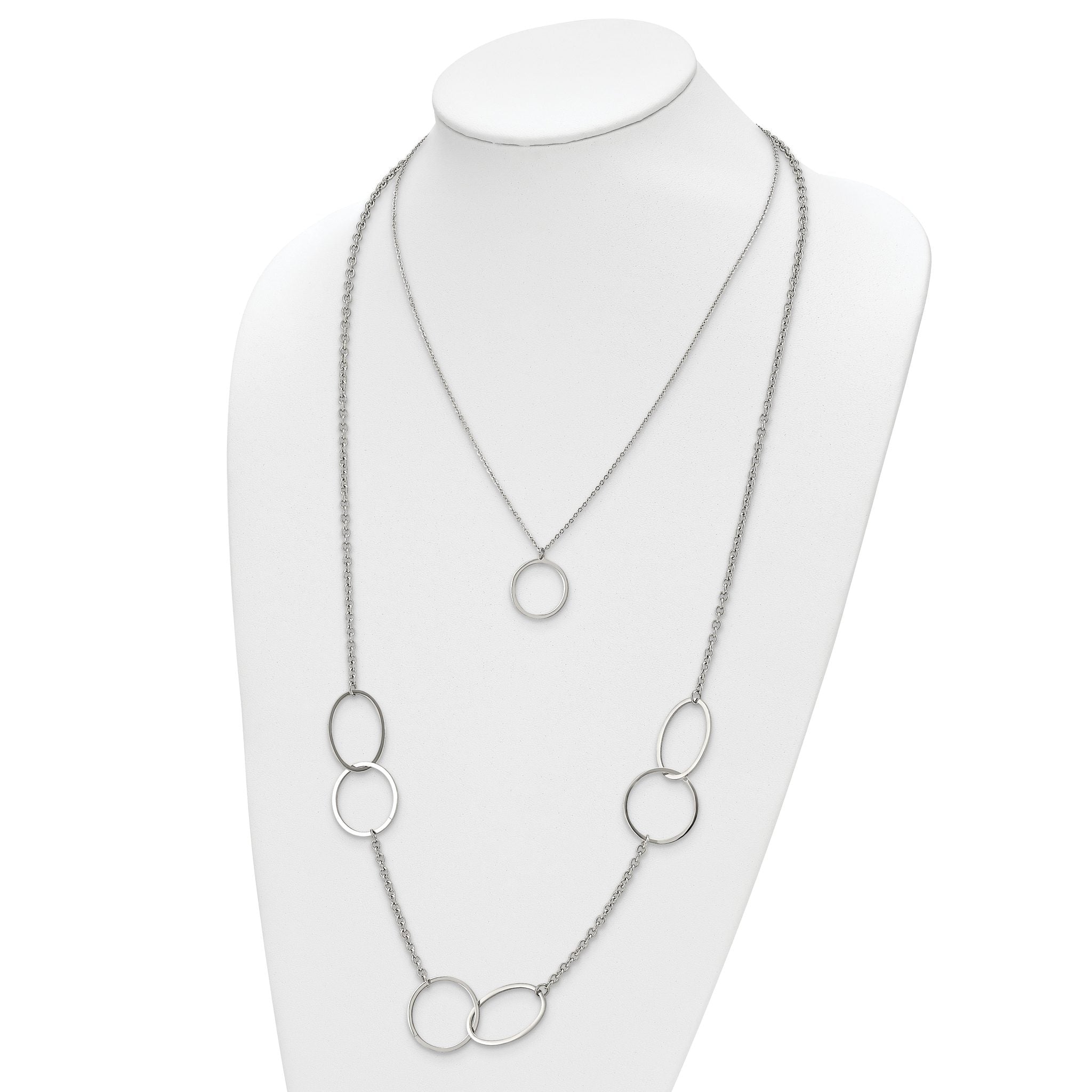 Chisel Stainless Steel Polished with Circles 2-Strand 20 inch Necklace
