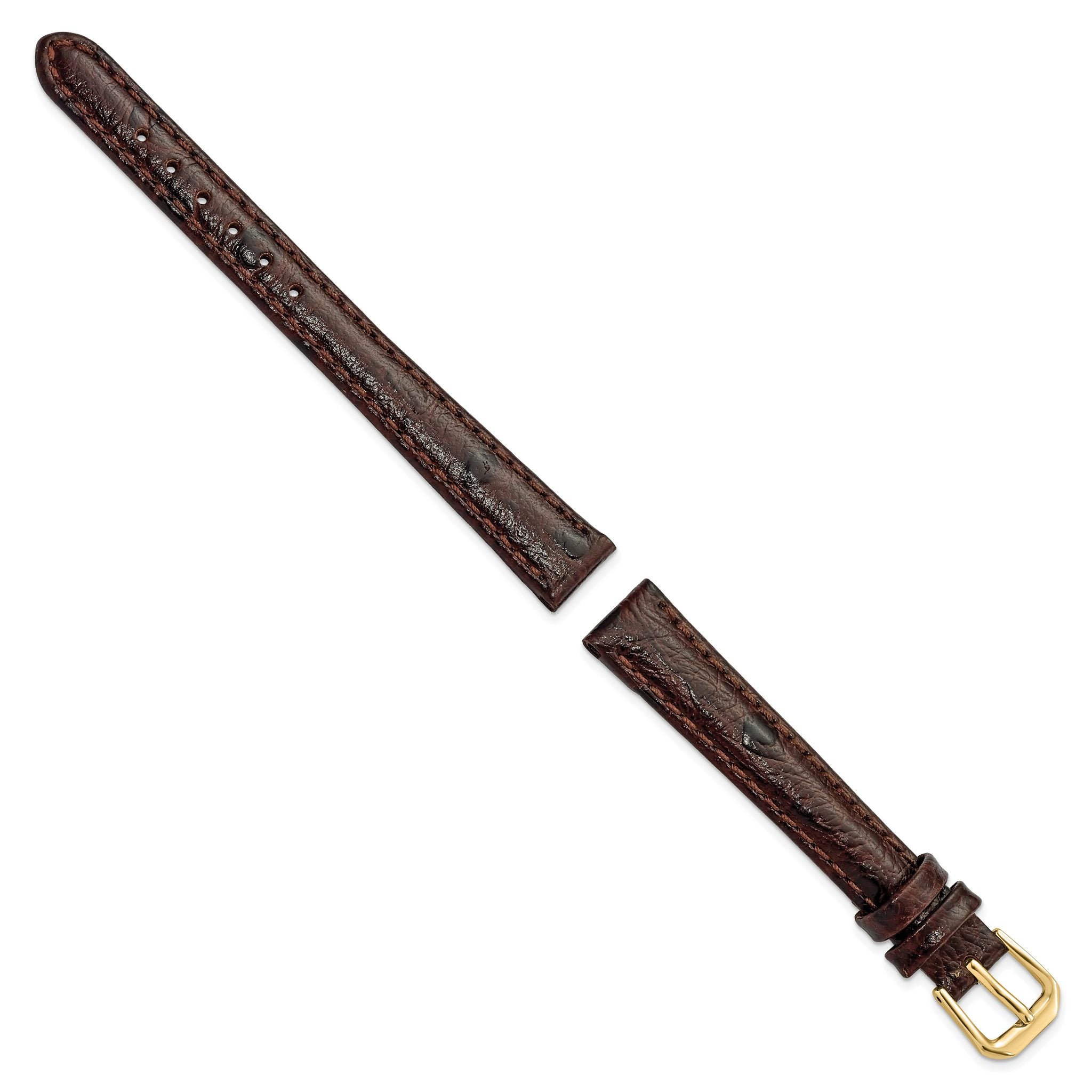 Ostrich-Grain Leather Watch Band in Brown with Gold-Tone Buckle, 14mm Secondary image