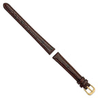 Ostrich-Grain Leather Watch Band in Brown with Gold-Tone Buckle, 14mm