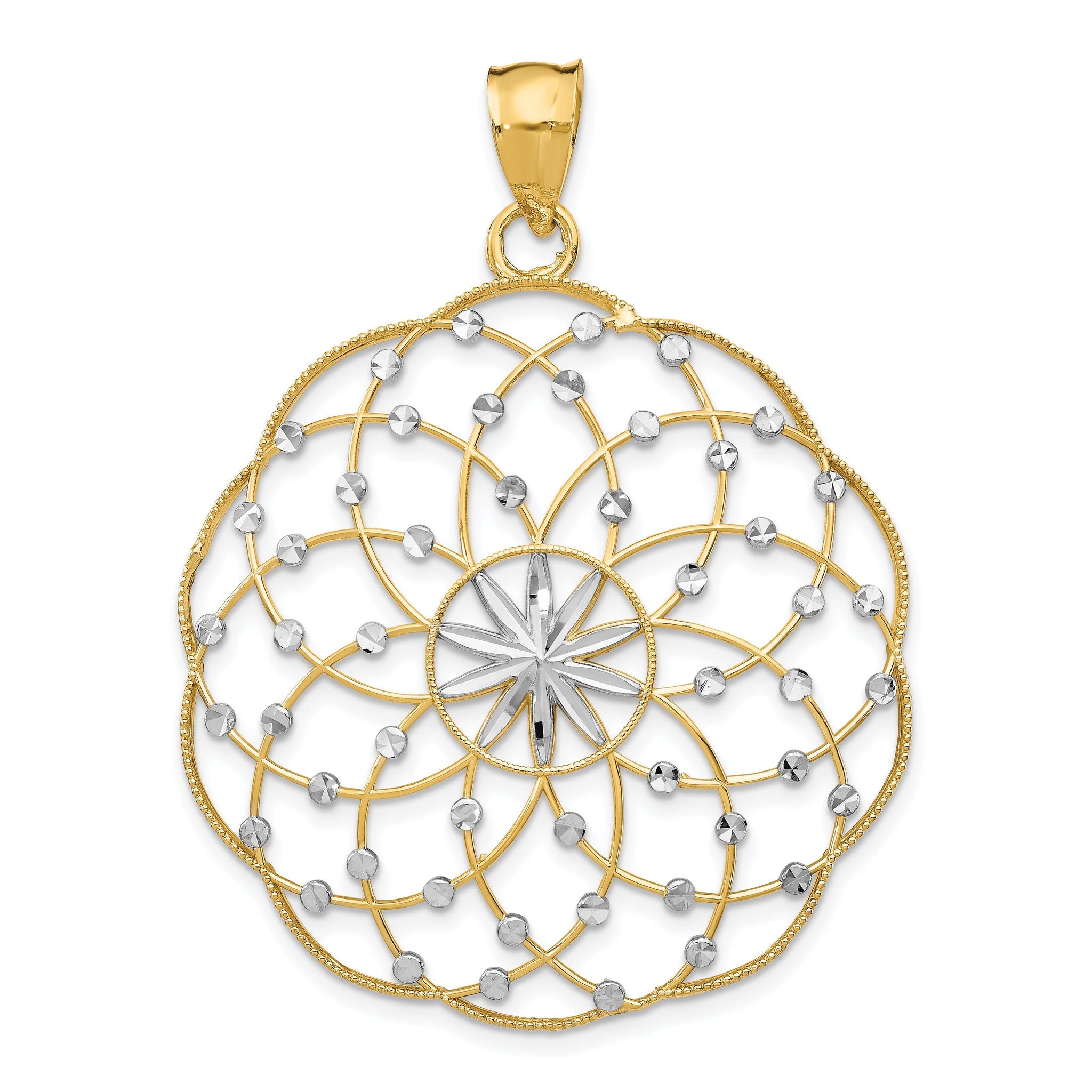 14K Gold Rhodium Accented Diamond-Cut Sphere Pendant  Elegant & Modern Design Main image