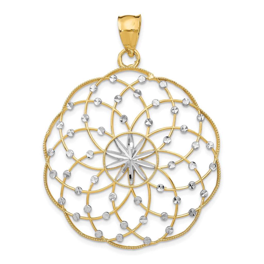 14K Gold Rhodium Accented Diamond-Cut Sphere Pendant  Elegant & Modern Design