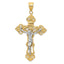 14K Two-Tone Gold Fleur De Lis Crucifix Pendant Elegant Themed Design