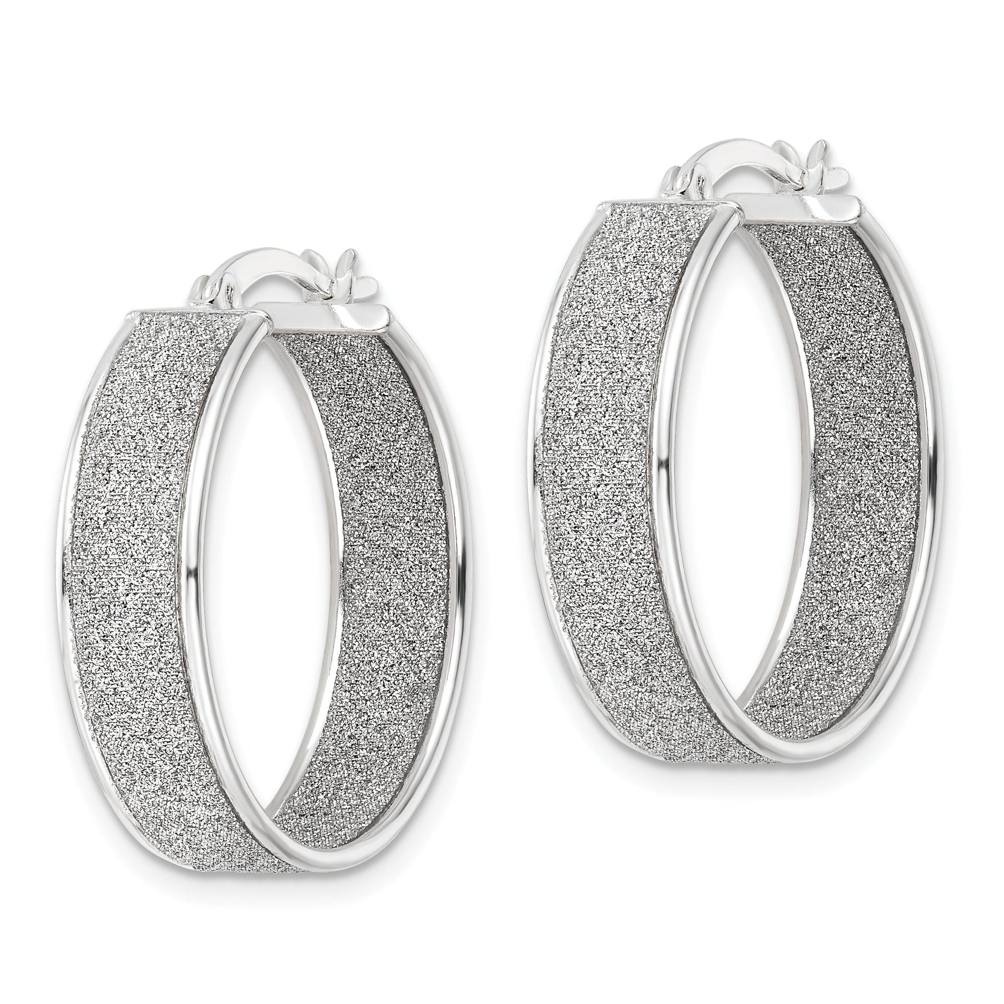 Sterling Silver Polished Fabric Glitter 6.85mm Round Hoop Earrings Secondary image