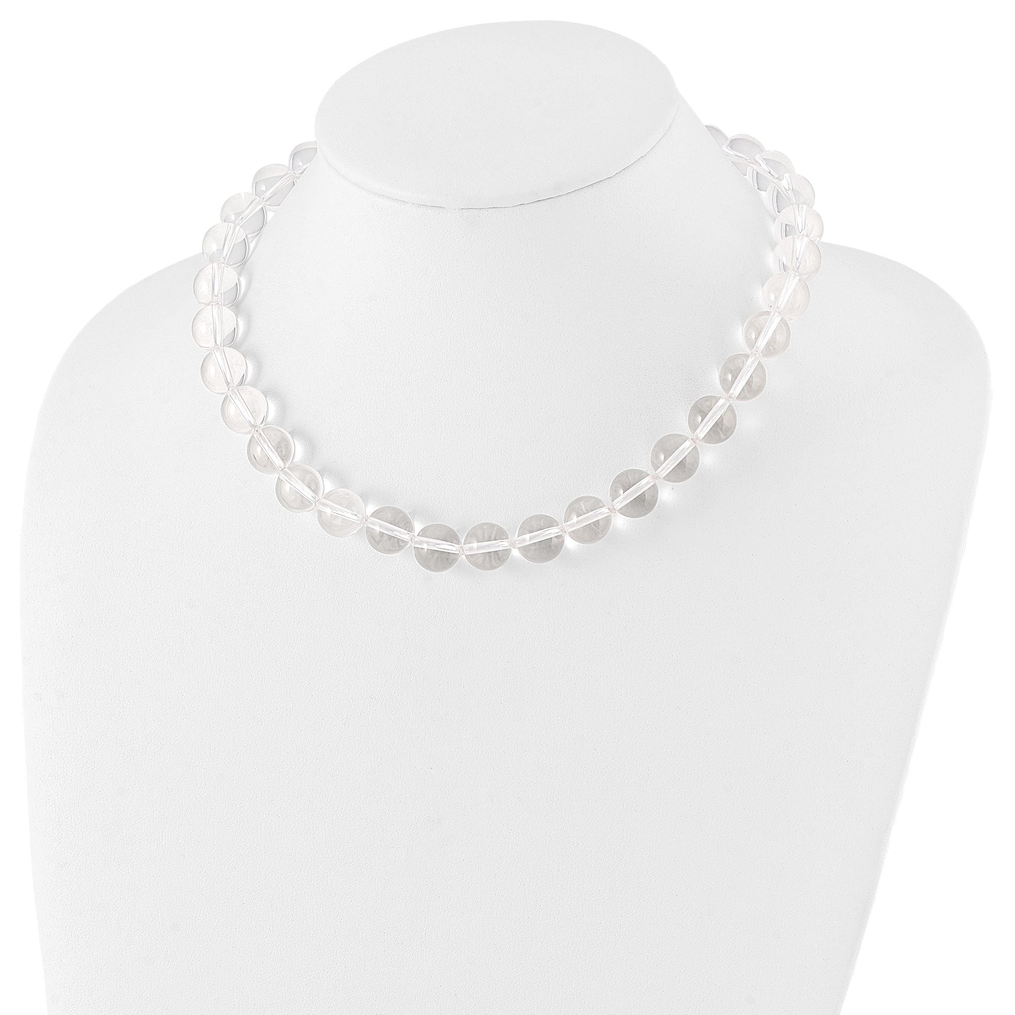Sterling Silver 12-12.5mm Smooth Beaded Clear Crystal Necklace Secondary image