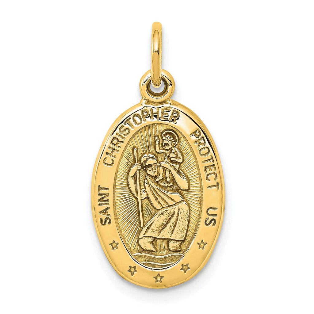 10K Gold St. Christopher Pendant with Polished Satin Finish Solid Design