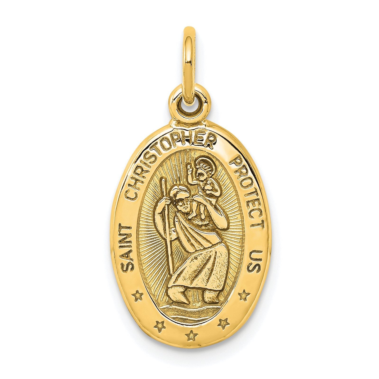 10K Gold St. Christopher Pendant with Polished Satin Finish Solid Design