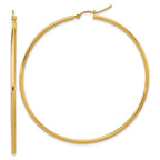 10k Polished 2x60mm Lightweight Tube Hoop Earrings
