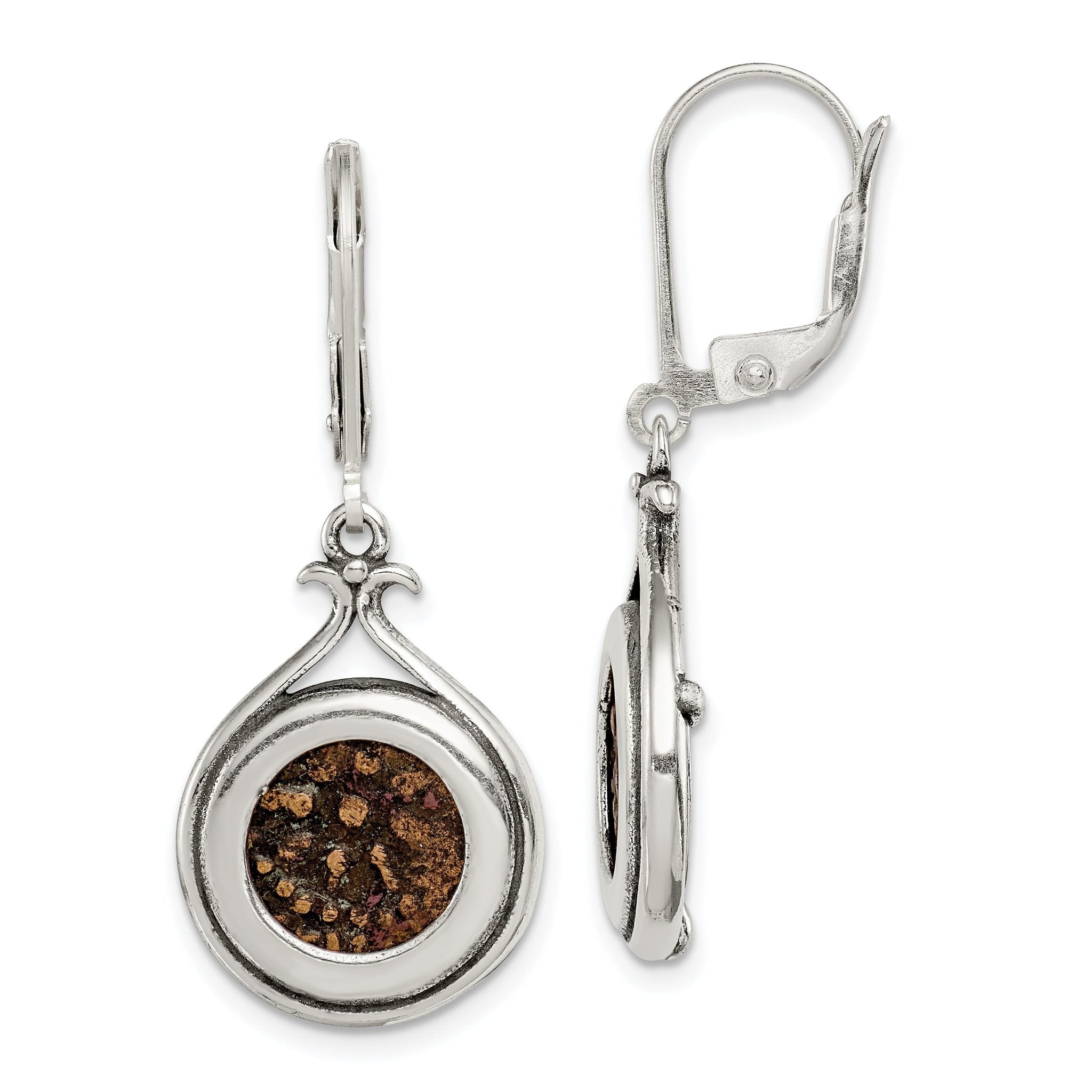 Ancient Coins Sterling Silver and Bronze Antiqued Widow's Mite Coin Leverback Dangle Earrings with a Certificate of Authenticity Main image