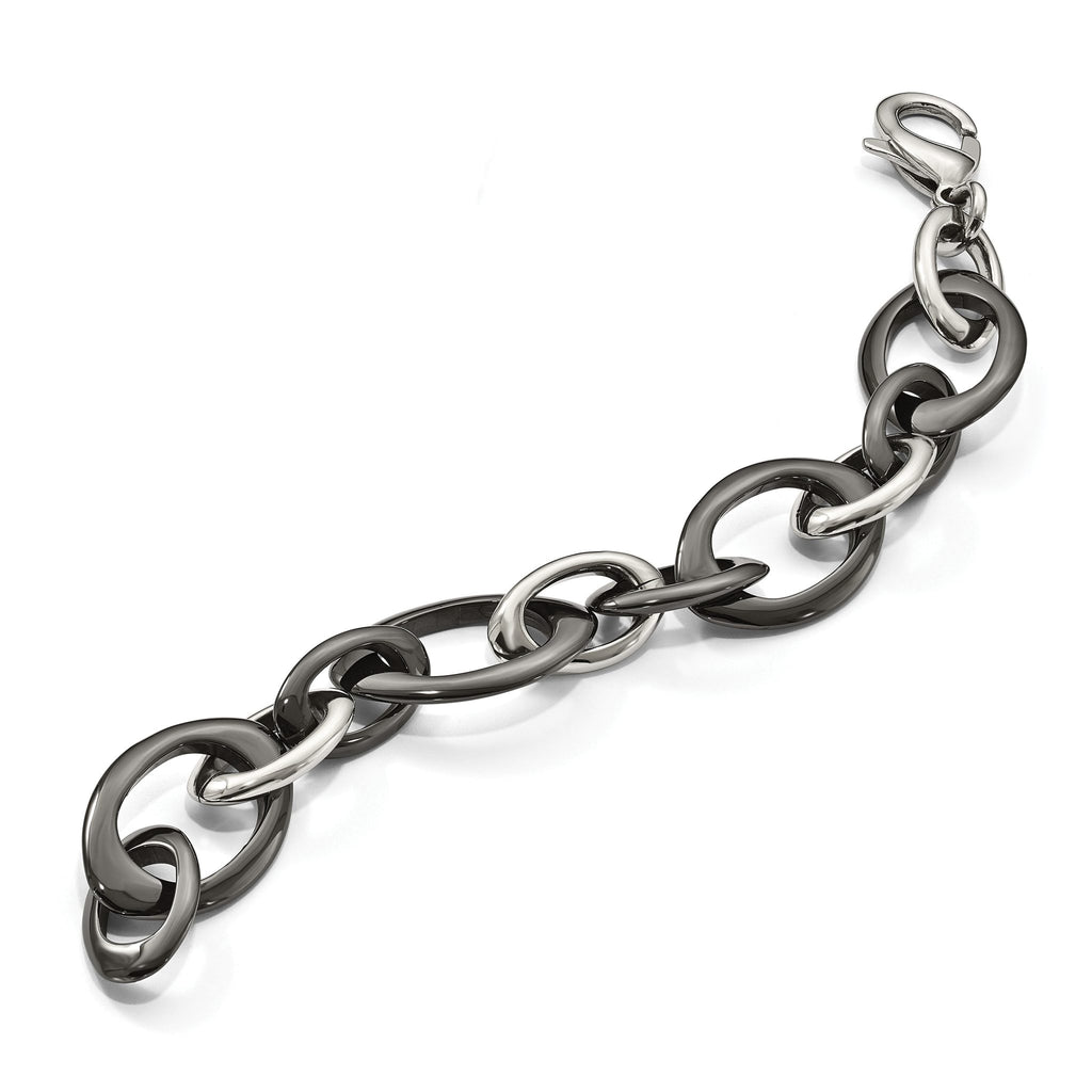 Stainless Steel Polished with Black Ceramic Open Link Bracelet