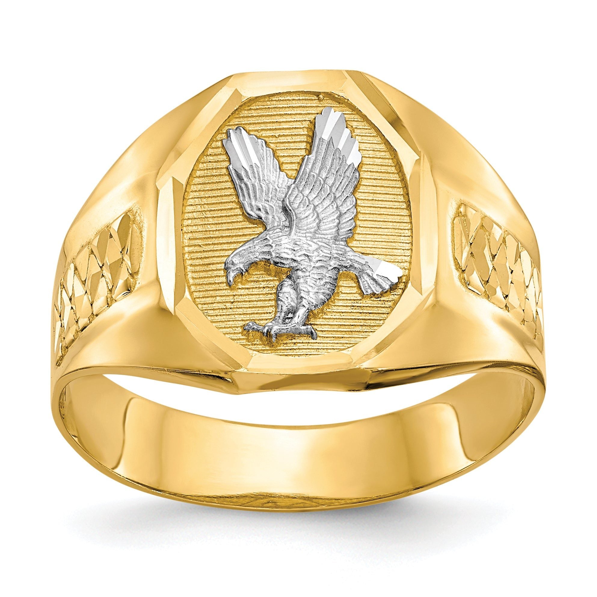 14k and Rhodium Men's Eagle Ring Main image