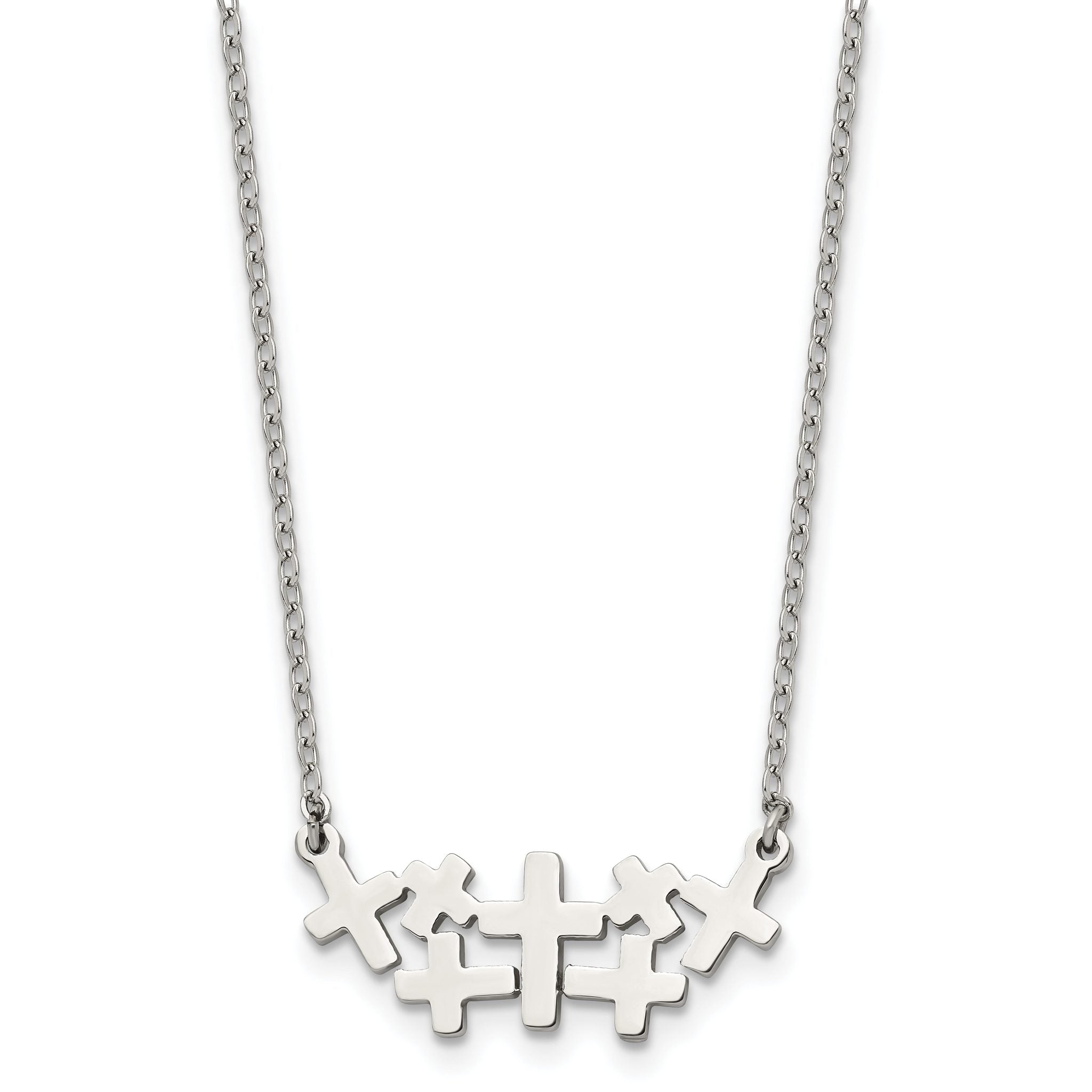 Stainless Steel Brushed and Polished Multi Cross 17.5in Necklace Main image