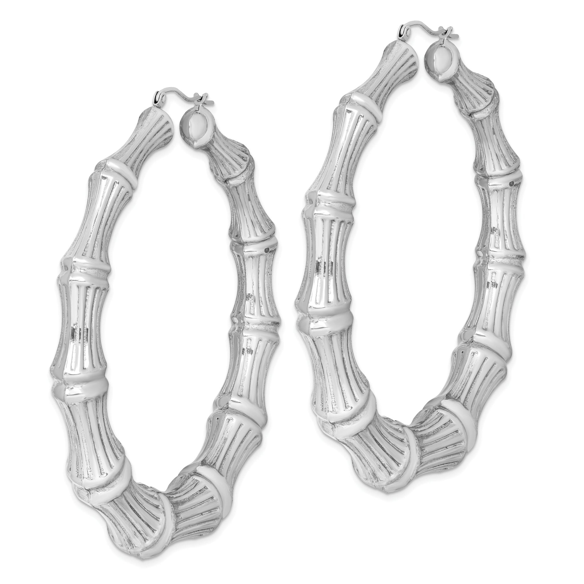 Sterling Silver Rhodium-plated Bamboo Round Hoop Earrings Secondary image