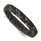 Stainless Steel Brushed Gun Metal IP-plated Brown Braided Leather Bracelet for Men