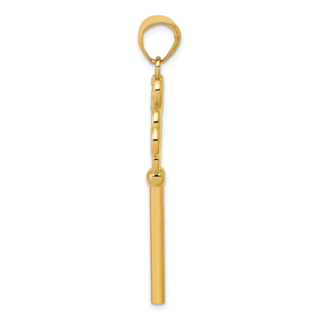 14K Gold Polished 3D Hearts Key Charm Elegant Gift-Ready Pendant