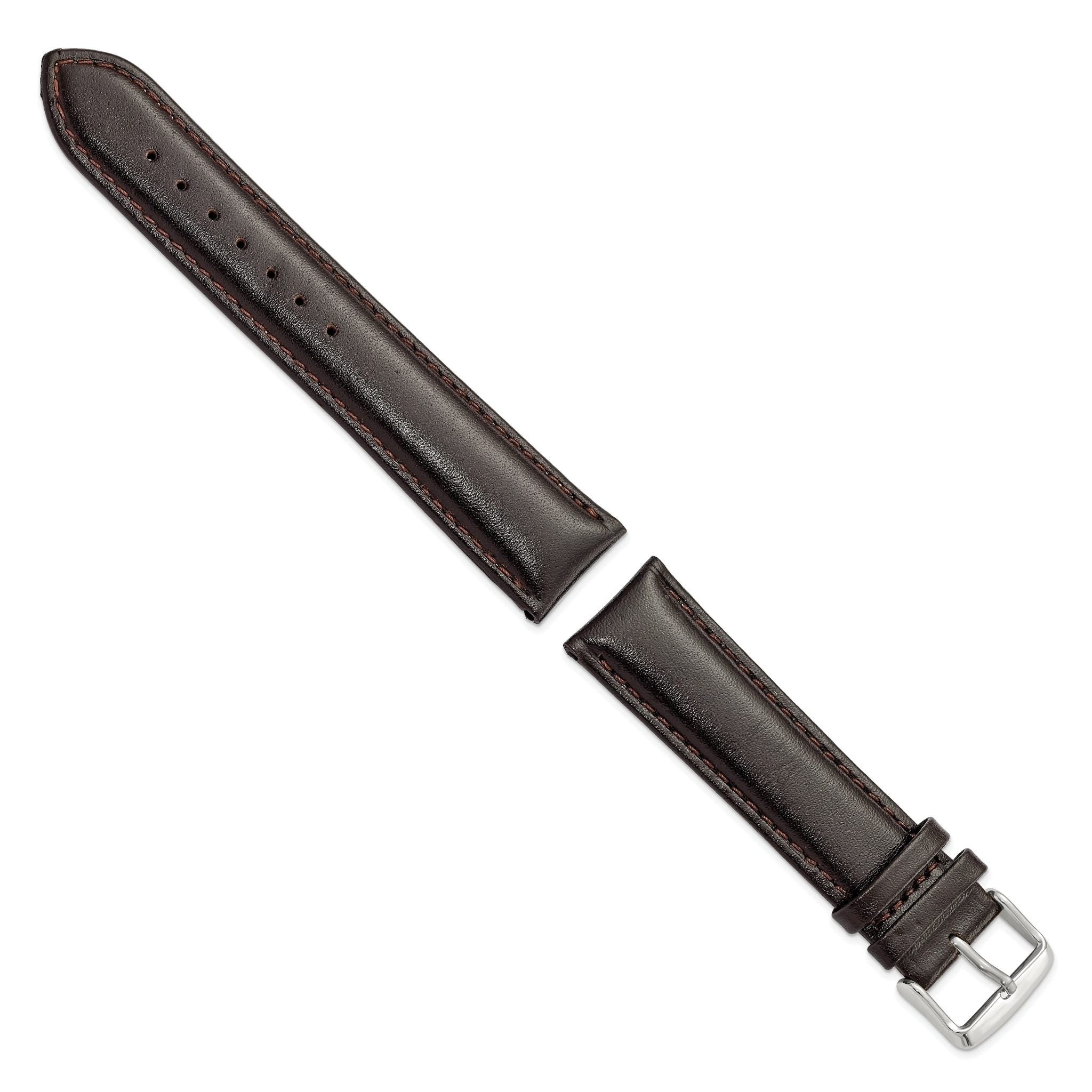 Dark Brown Leather Watch Band in Chronograph Style, 22mm
