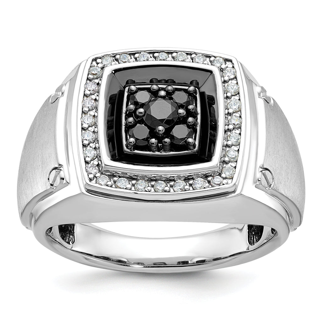 14k White Gold with Black Rhodium Men's Polished and Satin 5/8 Carat Black and White Diamond Ring