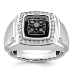 14k White Gold with Black Rhodium Men's Polished and Satin 5/8 Carat Black and White Diamond Ring
