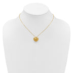 14K Polished / Dia-cut Puffed Heart w/2in ext. Necklace