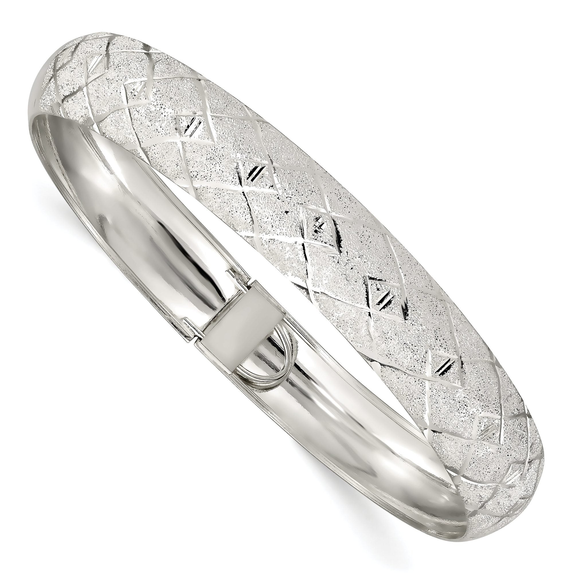 Sophia Jewelers 925 Sterling Silver Polished Diamond-Cut Flexible Bangle