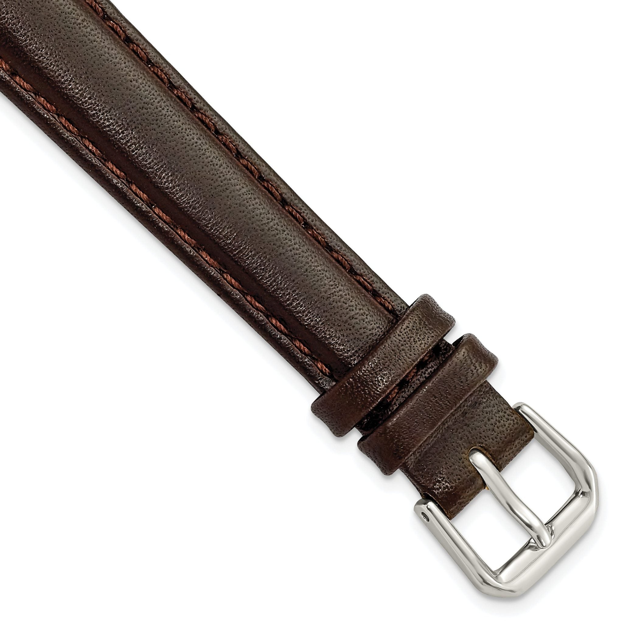 Smooth Leather Watch Band in Dark Brown with Silver-Tone Buckle, 16mm