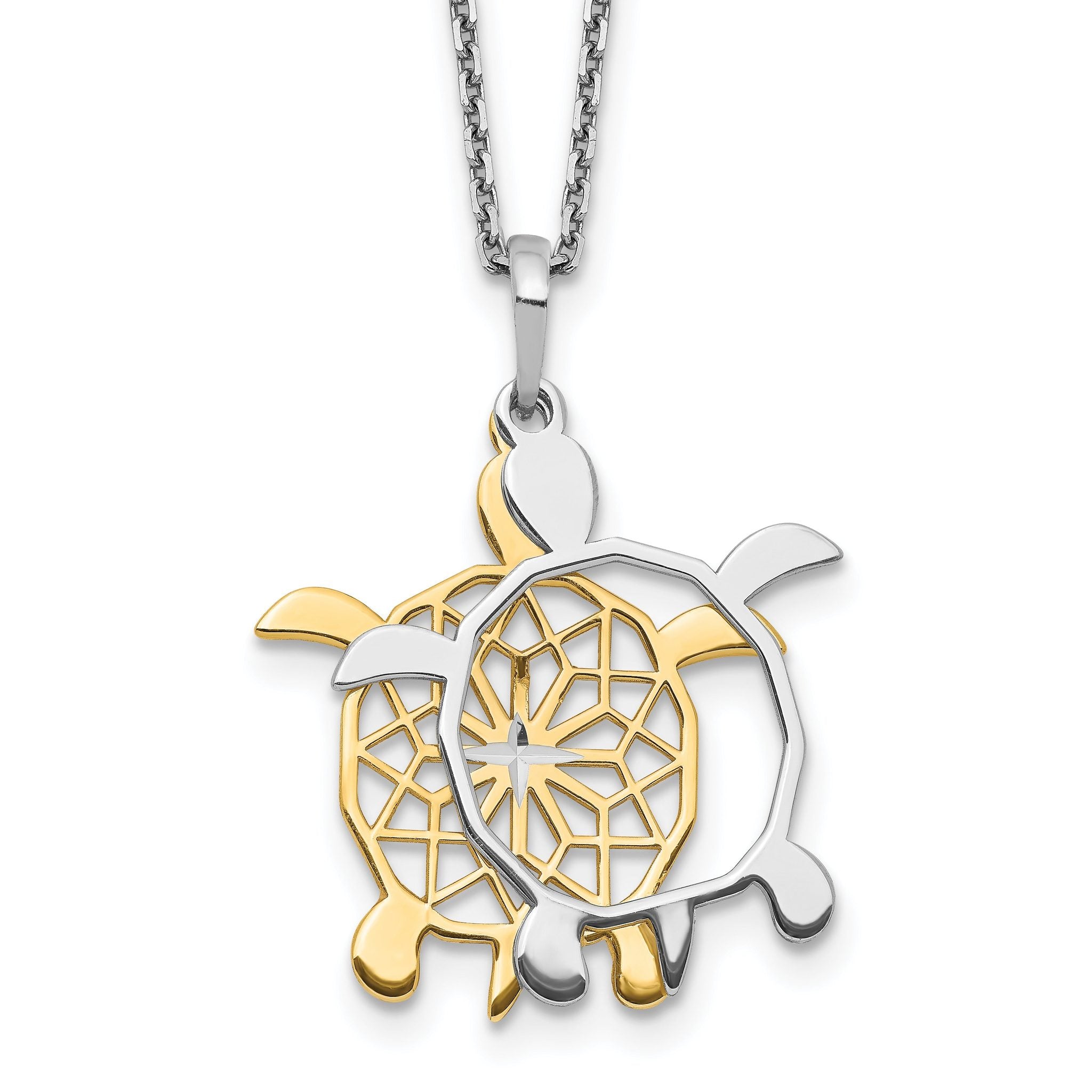 Sterling Silver Gold-tone Diamond-cut Turtle w/ 2in ext. Necklace Main image