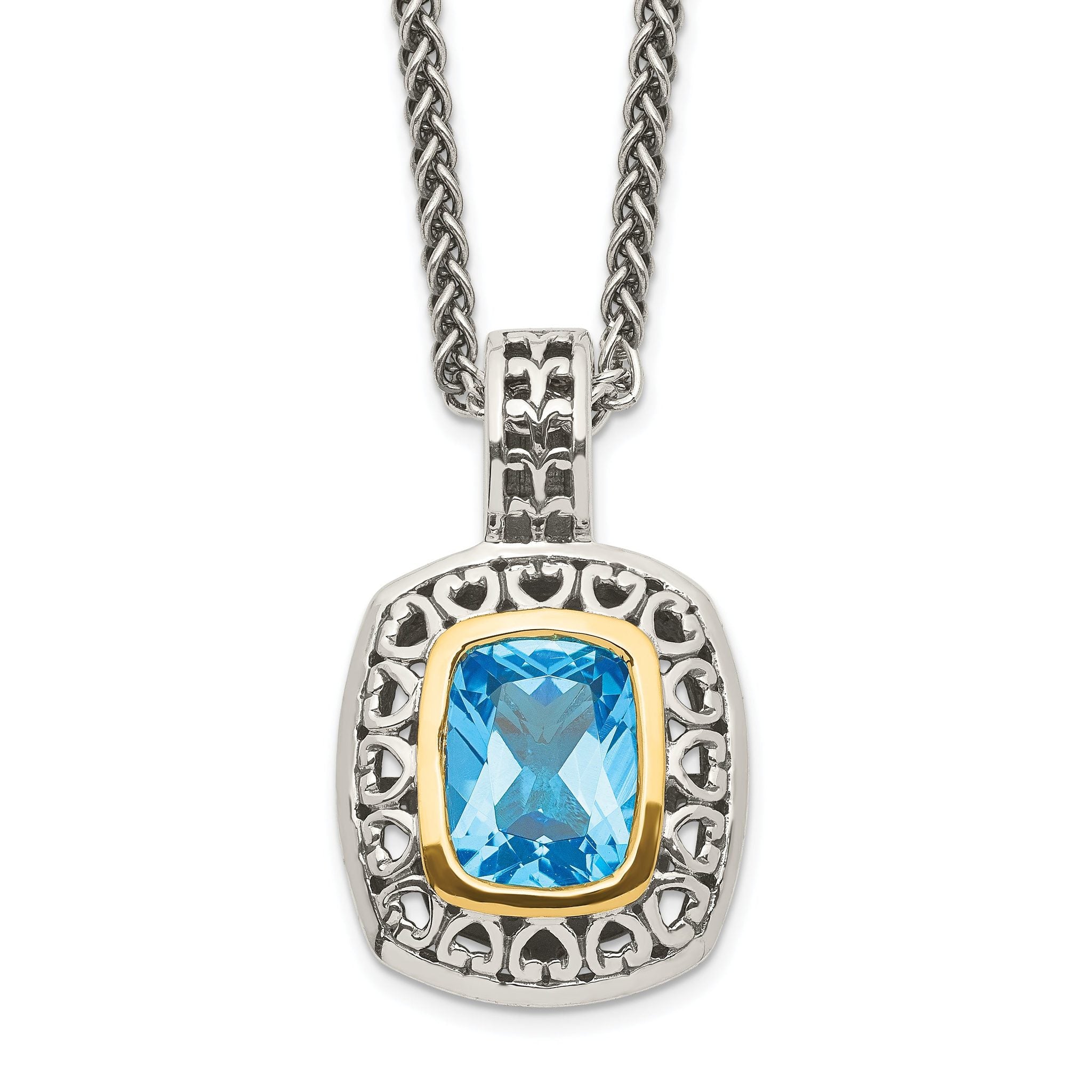 Shey Couture Sterling Silver with 14K Accent 18 Inch Antiqued Cushion Bezel Light Swiss Blue Topaz Necklace Main image