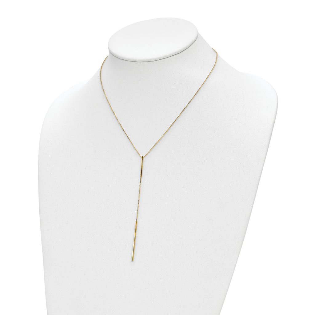 10K Polished Y-drop Bar With  1in ext. Necklace