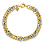 14K Two-tone Polished and Textured Fancy Link Bracelet