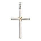 Sterling Silver 925 Hollow Crucifix Pendant with Gold-Plated Rope Trim