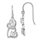 Sterling Silver Rhodium-Plated CZ Heart Dangle Earrings with Polished Finish