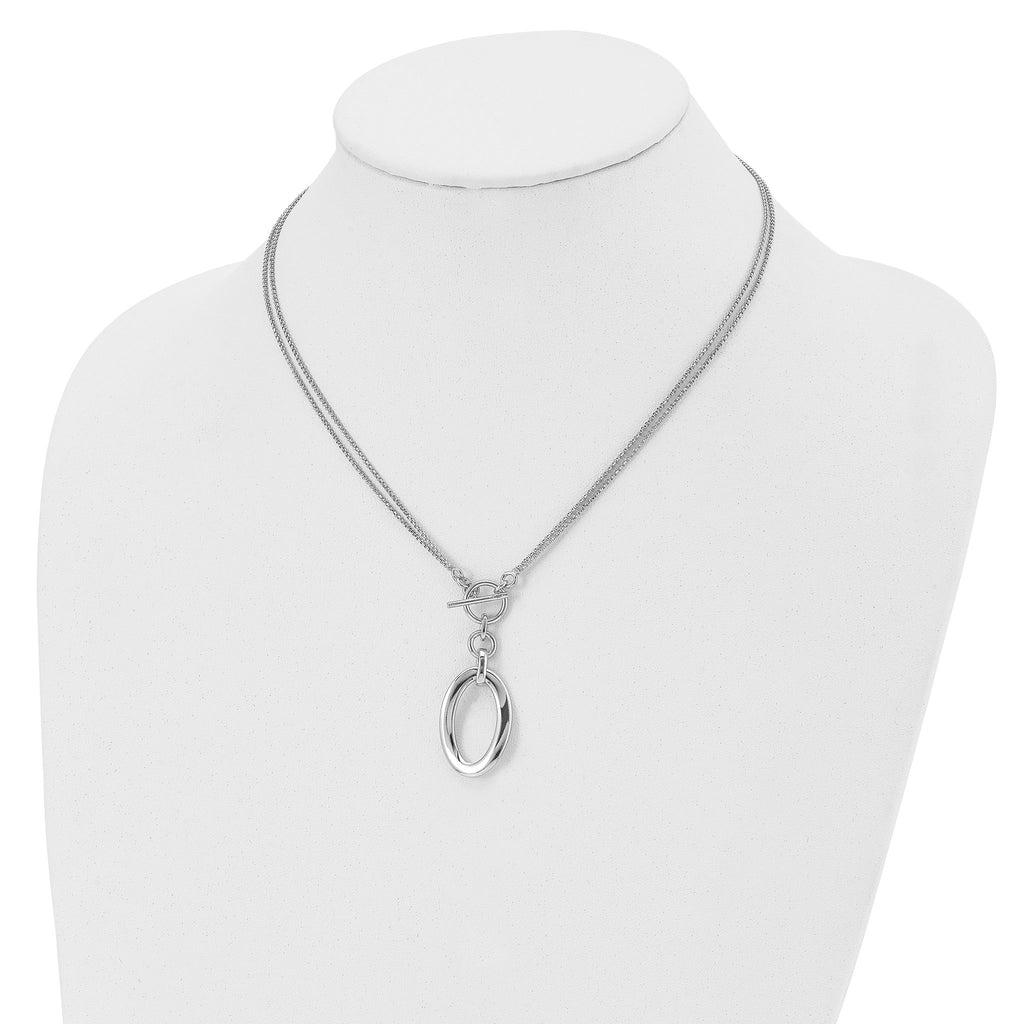 Sterling Silver 925 Polished Fancy Necklace with Rhodium 2-Strand Design