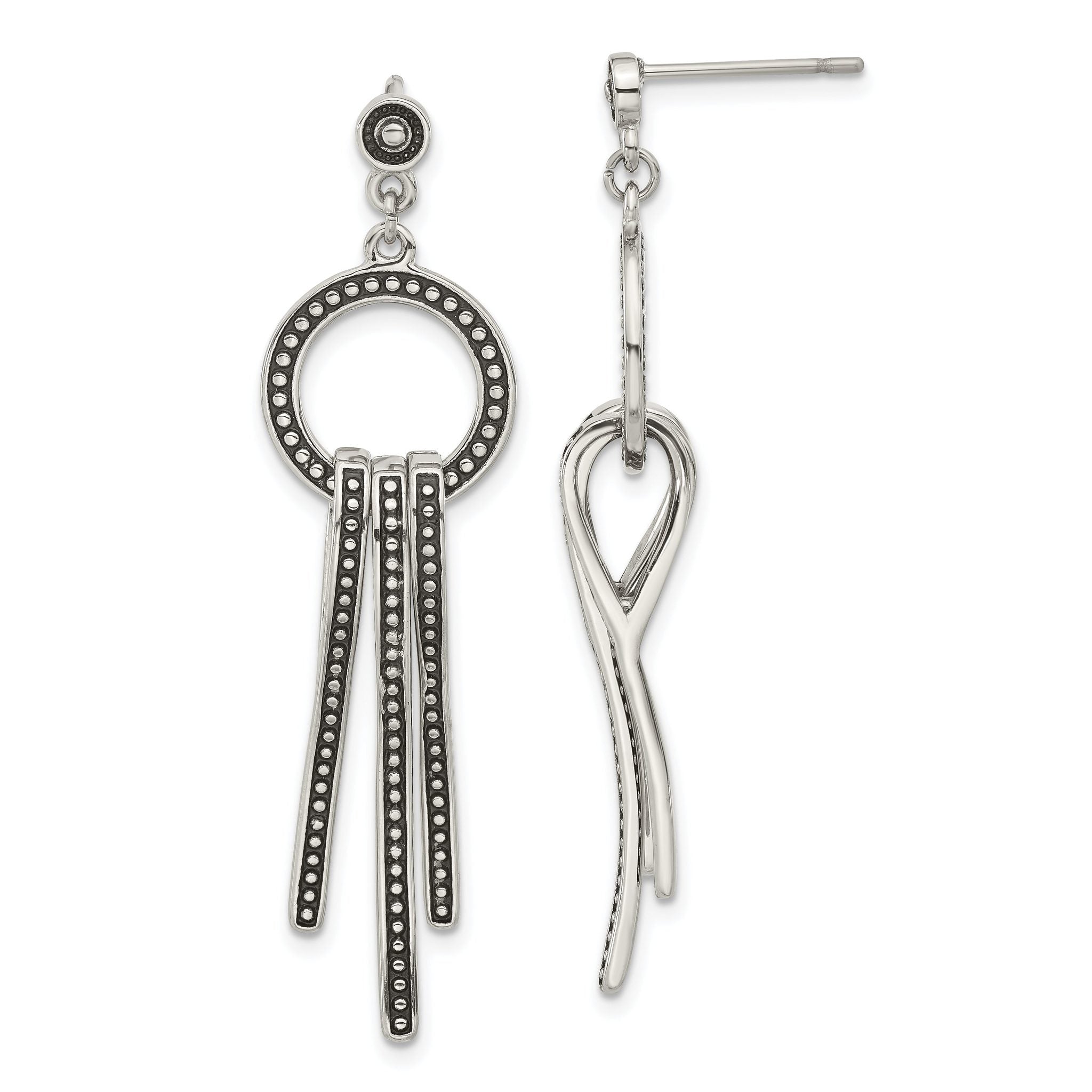 Stainless Steel Polished & Antiqued Drop Dangle Earrings for Women