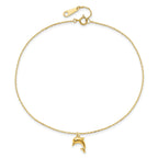 14k Dolphin Charm Dangle 9 inch Plus 1 inch Extender - Total 10 inch Anklet
