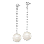 Sterling Silver Rhodium-plated 10-11mm FWC Pearl Dangle Post Earrings