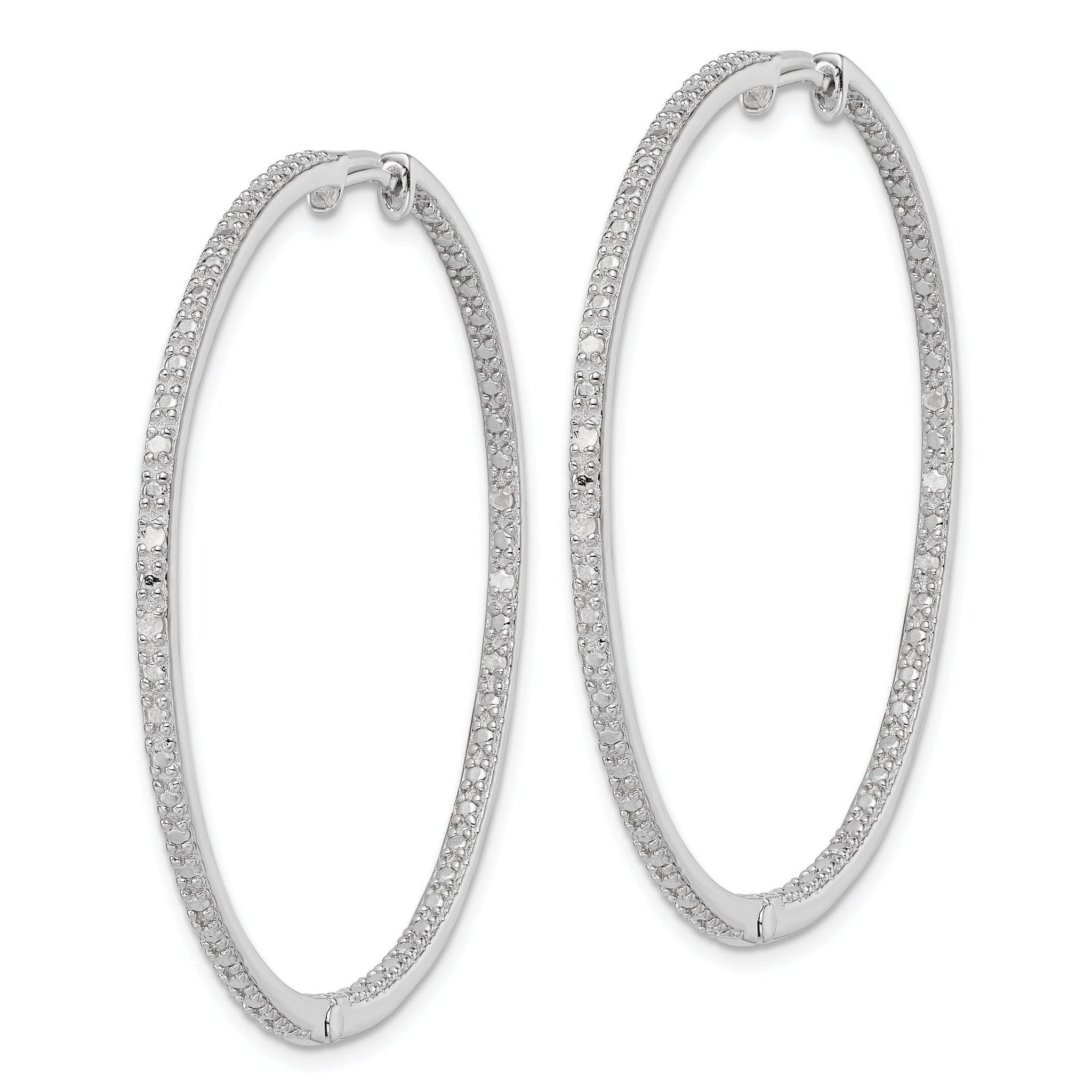 Sterling Silver Rhodium-plated Diamond In & Out Hoop Earrings Secondary image