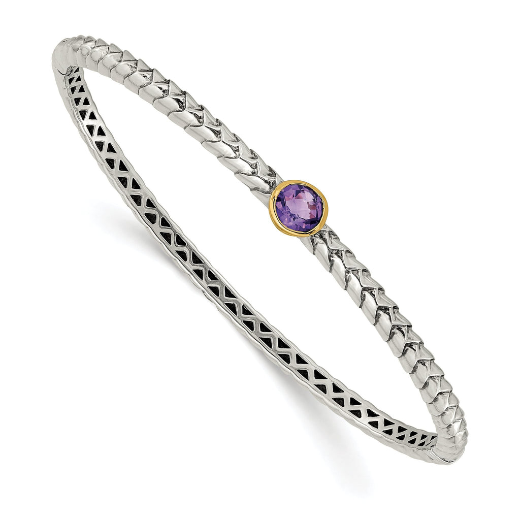 Sophia Jewelers Sterling Silver Bangle with 14K Gold Accent & Amethyst